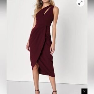 Lulu’s So Flirty Burgundy One-Shoulder Cutout Asymmetrical Dress